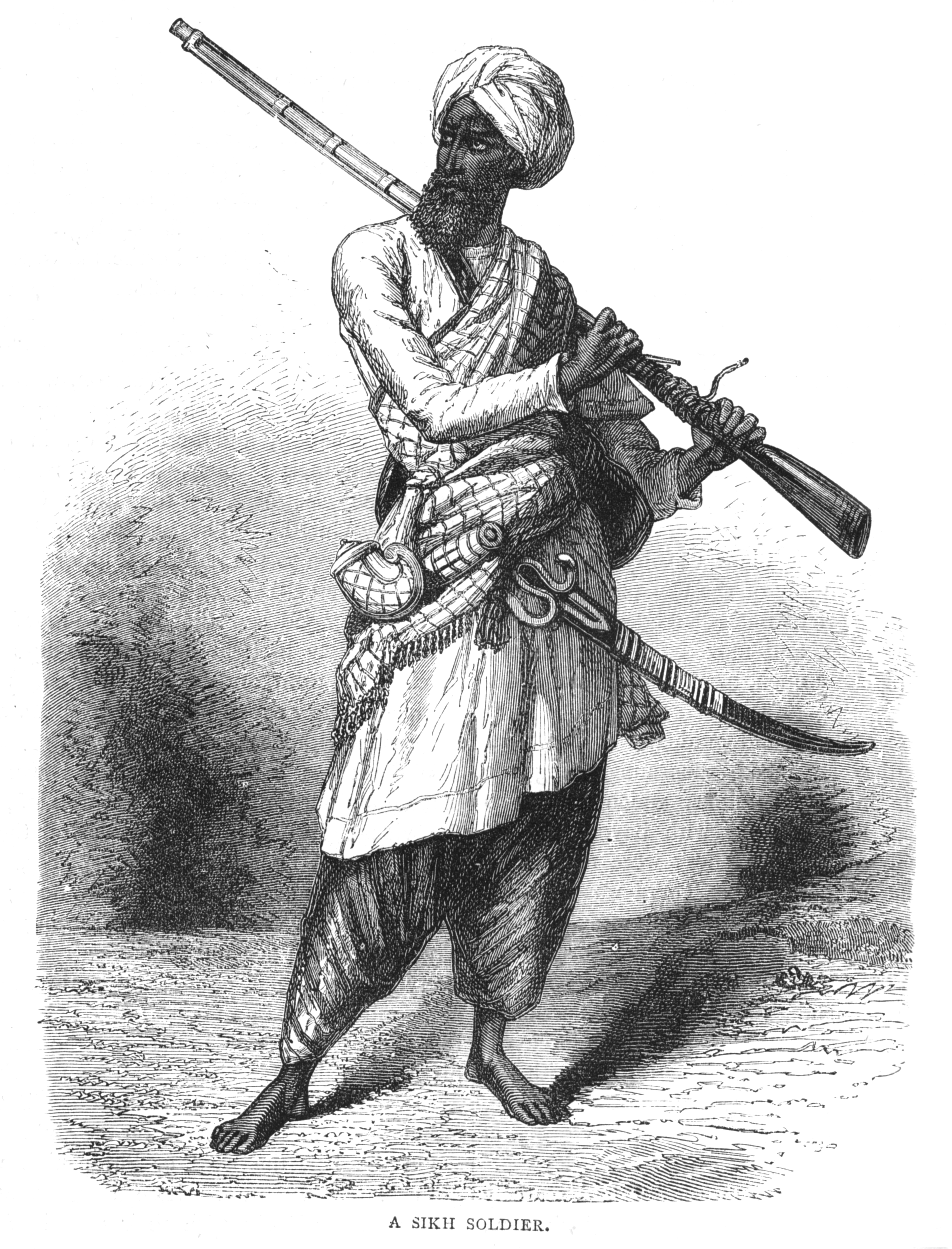 Illustration of a Sikh soldier holding a rifle