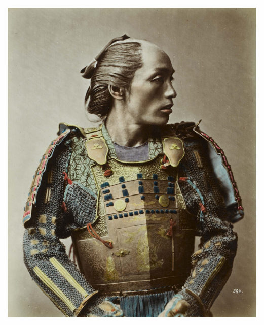 Portrait of a samurai dressed in ornate armor