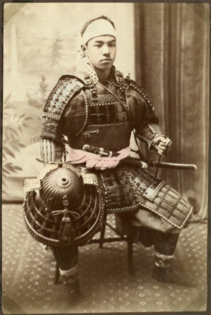 Japanese warrior dressed in traditional armor