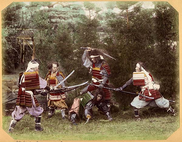 Five samurai engaged in battle