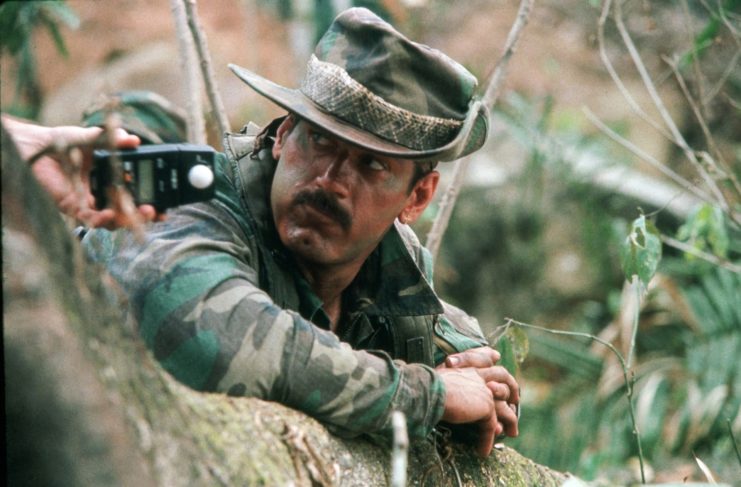 Behind the scenes photo of Jesse Ventura on the set of 'Predator'