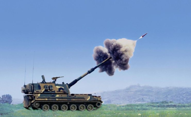 K9 Thunder firing a round from its main gun
