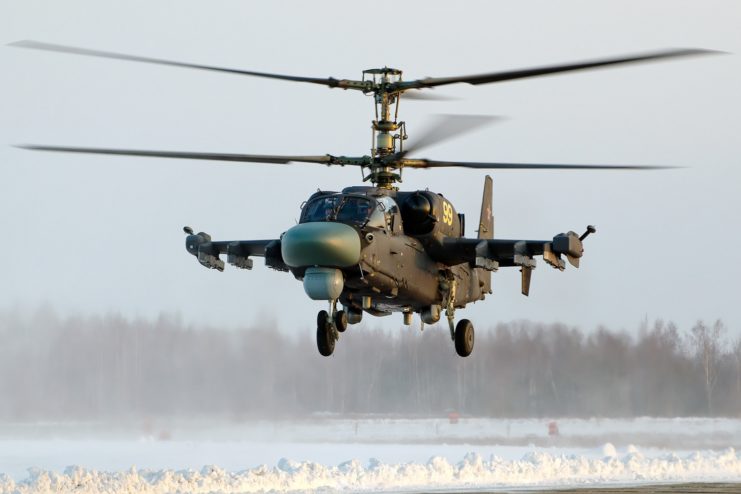 Kamov Ka-52 landing on a snowy runway