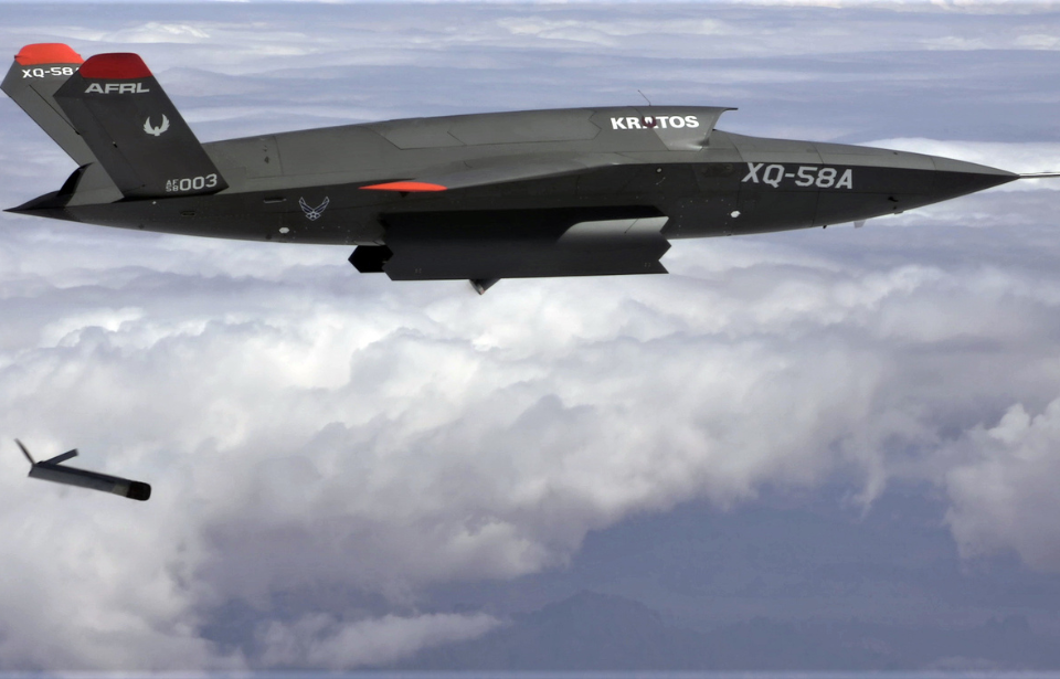 Kratos XQ-58A Valkyrie dropping an Area-I Altius-600