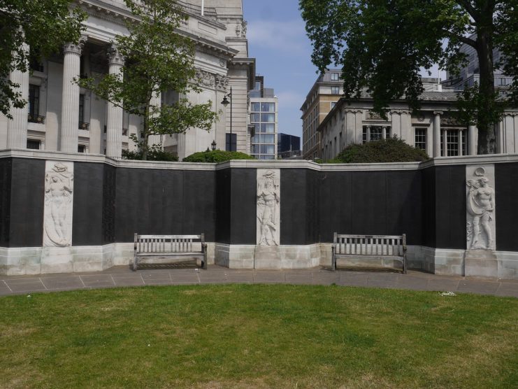 Walls at the north end of the sunken garden at the Merchant Seamen's Memorial