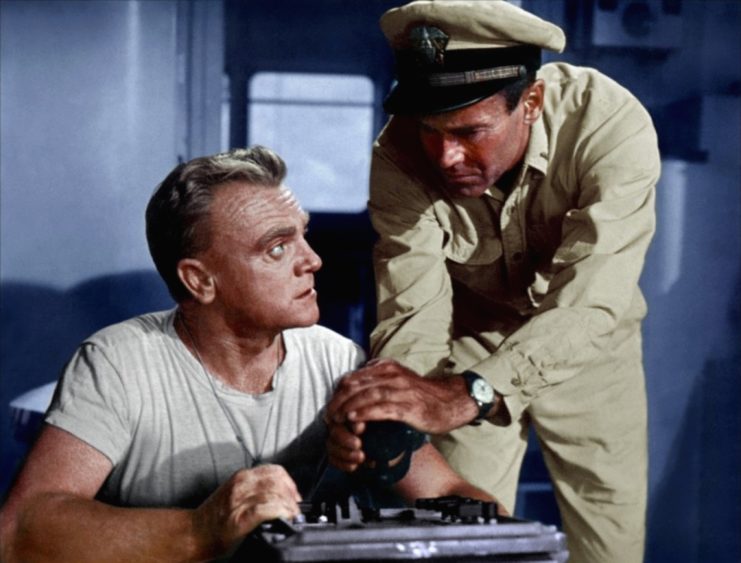 James Cagney and Henry Fonda as Lt. Cmdr. "Captain" Morton and Lt. (Junior Grade) Douglas A. "Doug" Roberts in 'Mister Roberts'