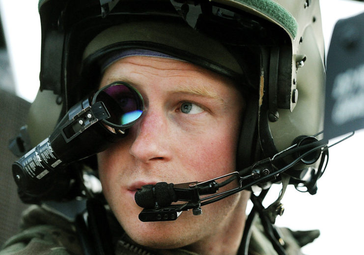 Prince Harry wearing his pilot's helmet