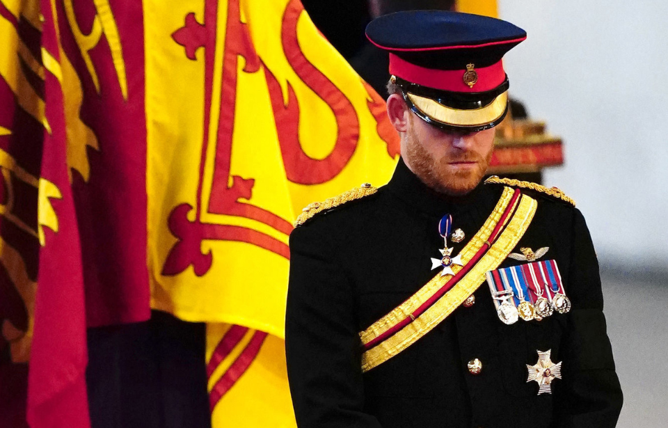 Prince Harry standing vigil in front of Queen Elizabeth II's coffin