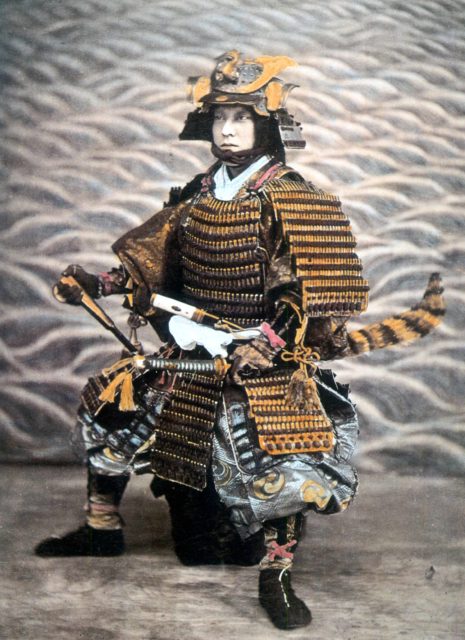 Portrait of a samurai dressed in historic armor