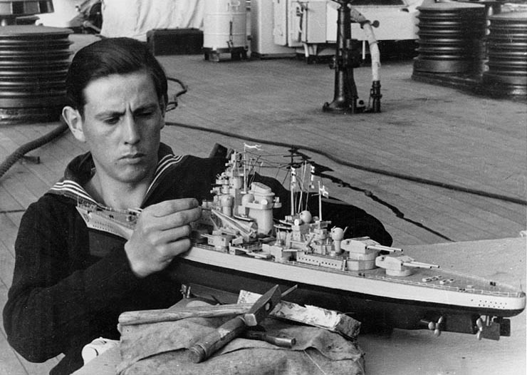 Sailor constructing a model of Tirpitz