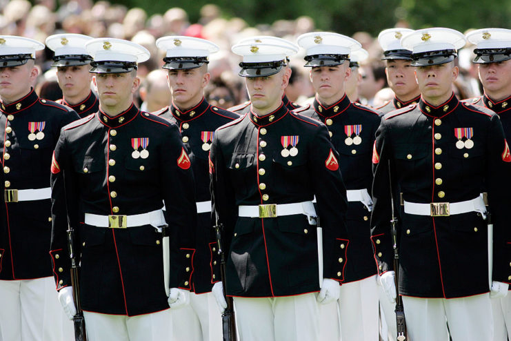 US Marines standing together in uniform