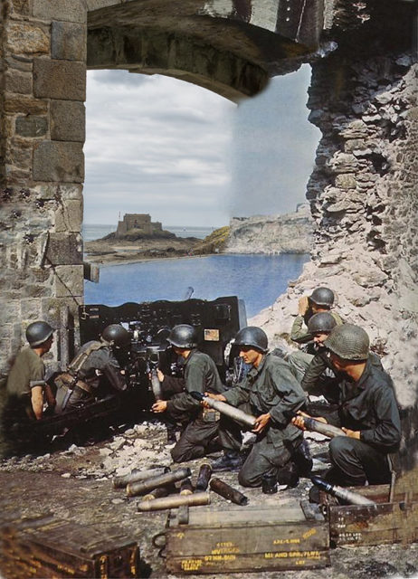 Members of the 329th Infantry Regiment, 93rd Infantry Division manning a 57 mm Gun M1