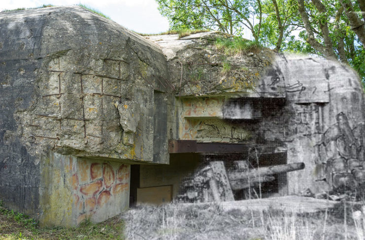 Schneider-Creusot 10.5 cm K 331(f) gun in a casemate along the Atlantic Wall