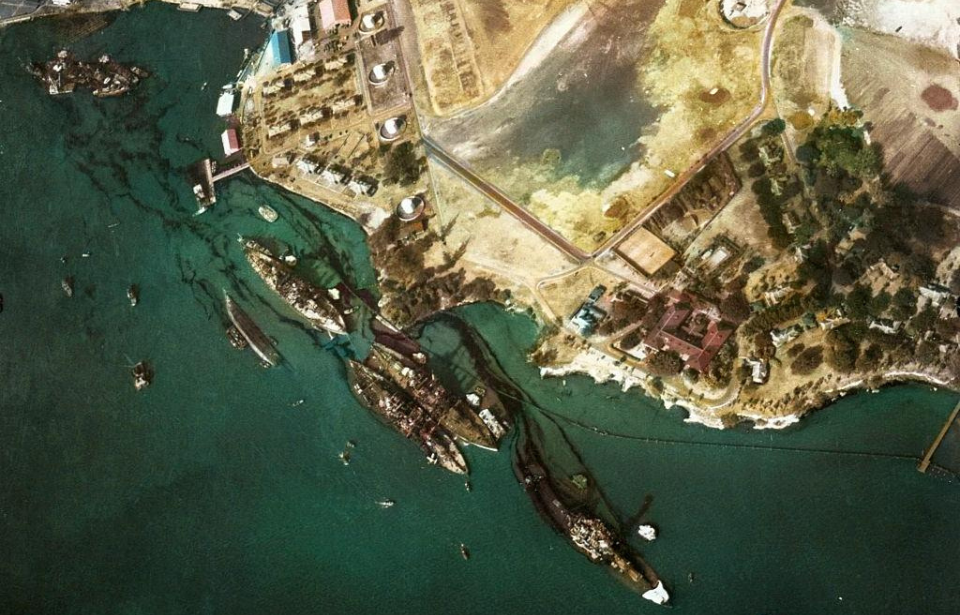 Aerial view of Battleship Row