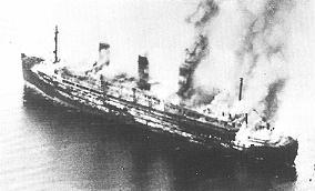SS Cap Arcona in flames at sea