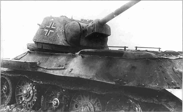 Close-up of a T-34 with German markings