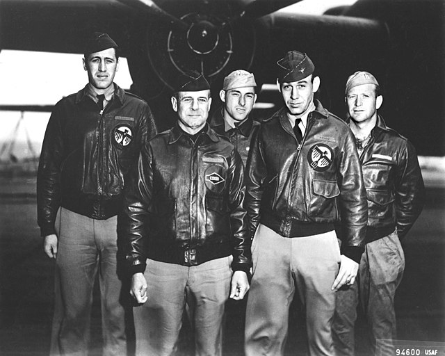 James Doolittle, Richard Cole, Henry Potter, Fred Braemer and Paul Leonard standing together