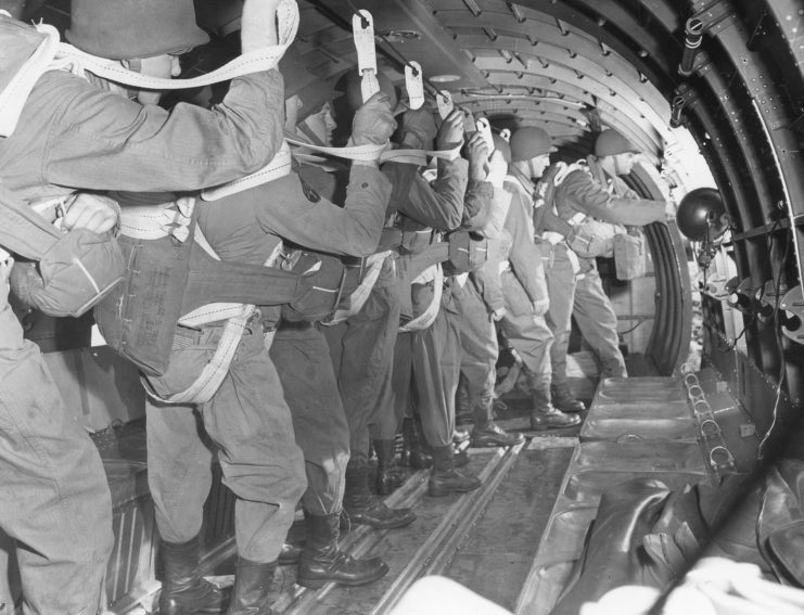 First Special Service Force members preparing to jump out of an aircraft