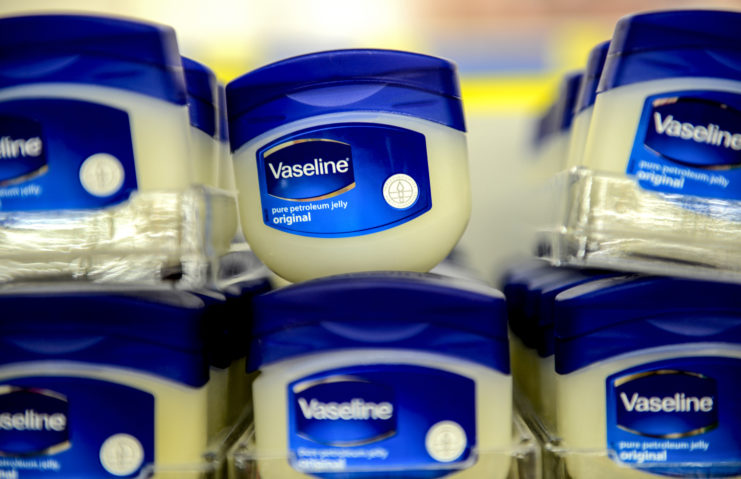 Tubs of Vaseline on a store shelf