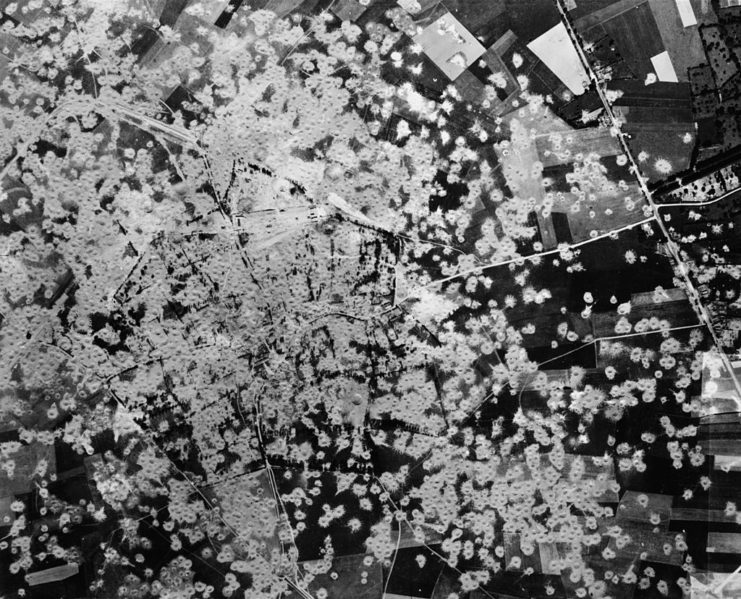 Aerial view of bomb craters in Siracourt, France