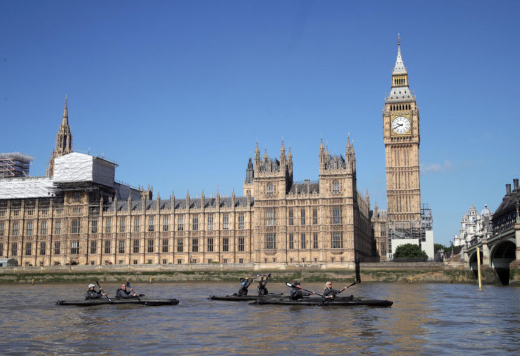 Members of the Special Boat Service Association kayaking along the River Thames