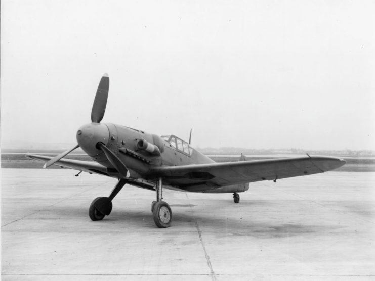 Captured Messerschmitt Bf 109G parked on a runway