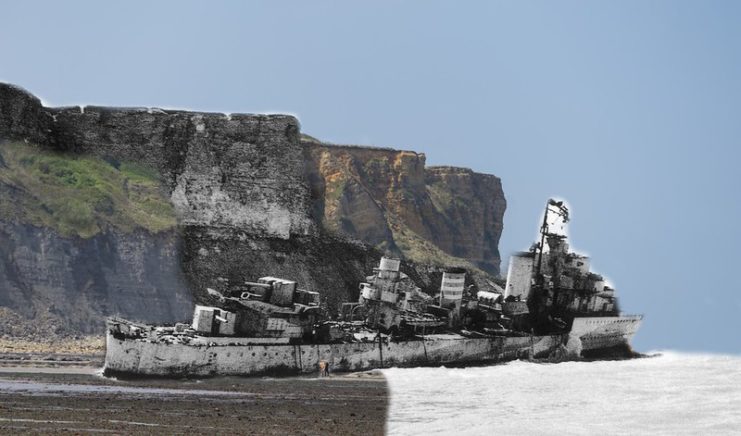 HMS Fury off the coast of Arromanches-les-Bains