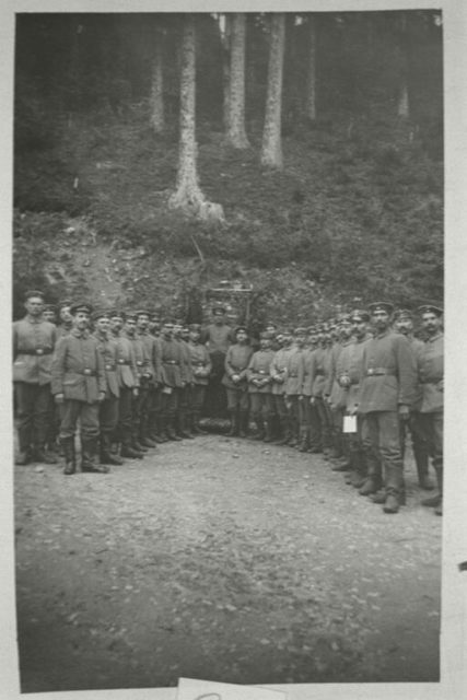 Jewish German soldiers standing together near a wooded area
