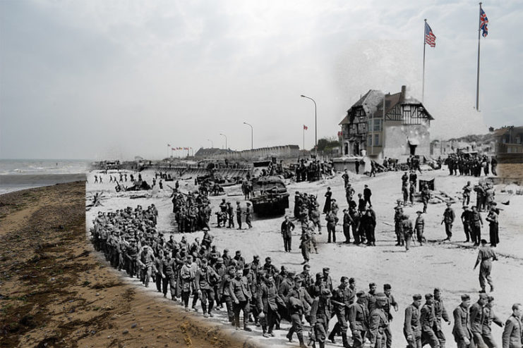 German prisoners of war (POWs) being led away from Juno Beach