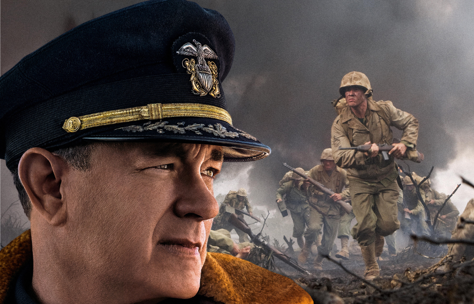 Still from 'The Pacific' + Tom Hanks as Commander Krause in 'Greyhound'