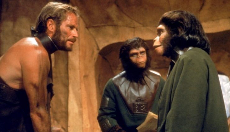 Charlton Heston, Roddy McDowall and Kim Hunter as George Taylor, Cornelius and Zira in 'Planet of the Apes'