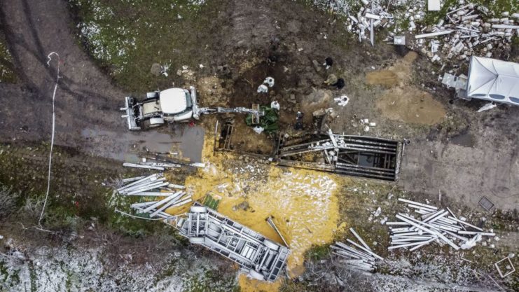 Aerial view of a missile crater