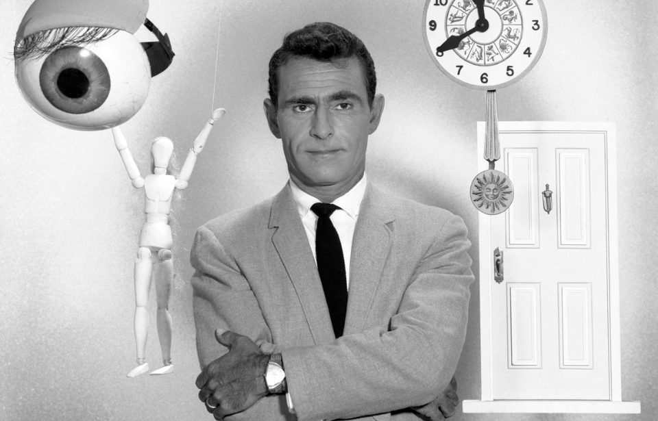 Promotional portrait of Rod Serling on the set of 'The Twilight Zone'