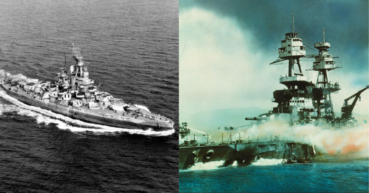 USS Nevada (BB-36) at sea + Fire aboard the USS Nevada (BB-36)