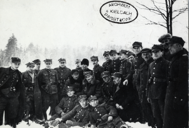 Henryk Dobrzański standing with other members of the Detached Unit of the Polish Army
