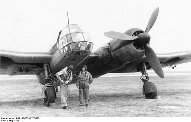 Two pilots standing in front of a grounded Blohm & Voss BV 141