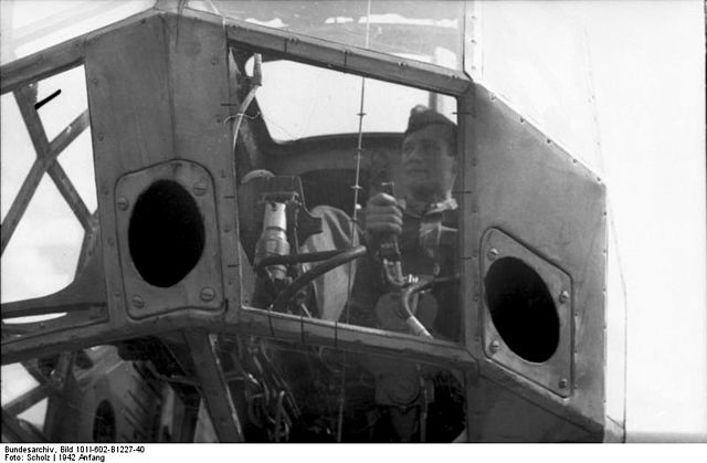 Pilot sitting in the Plexiglas-glazed gondola on the starboard side of the Blohm & Voss BV 141