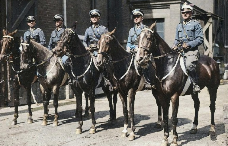 Members of the Detached Unit of the Polish Army on horseback