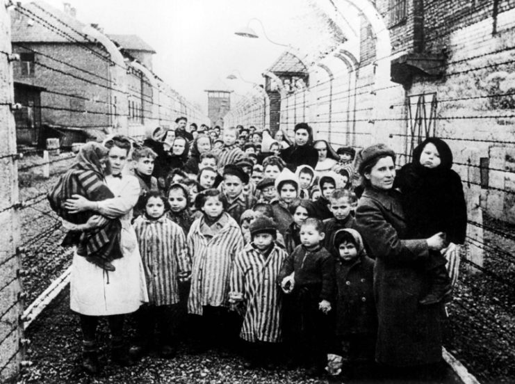 Child prisoners standing together in a group