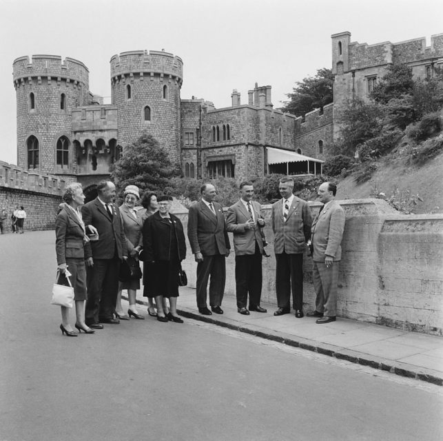 Former French Resistance members standing outside of Windsor Castle
