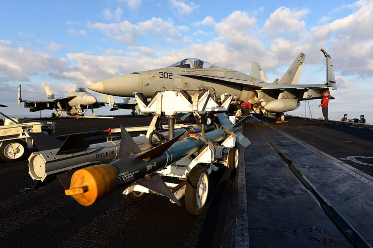 Boeing F/A-18E Super Hornet on the flight deck of the USS Nimitz (CVN-68)