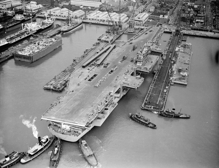 USS Forrestal (CV-59) docked at port