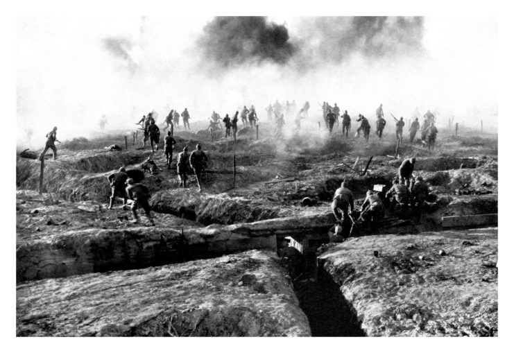 German soldiers walking through No Man's Land