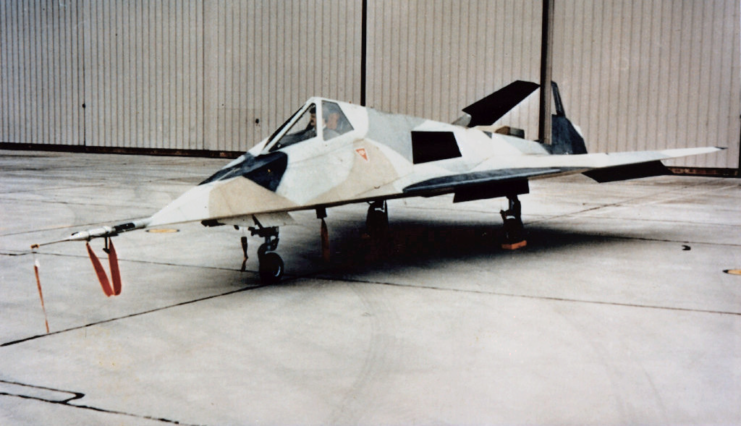 Prototype for the Lockheed Martin Have Blue parked near a building