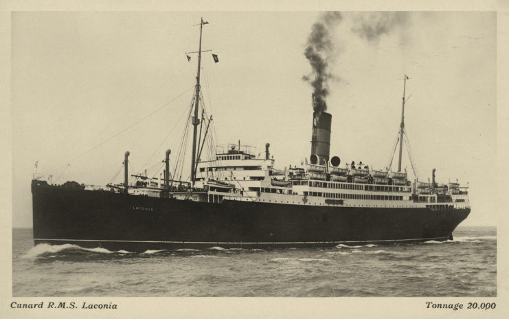 Postcard featuring a photograph of the RMS Laconia (1921)