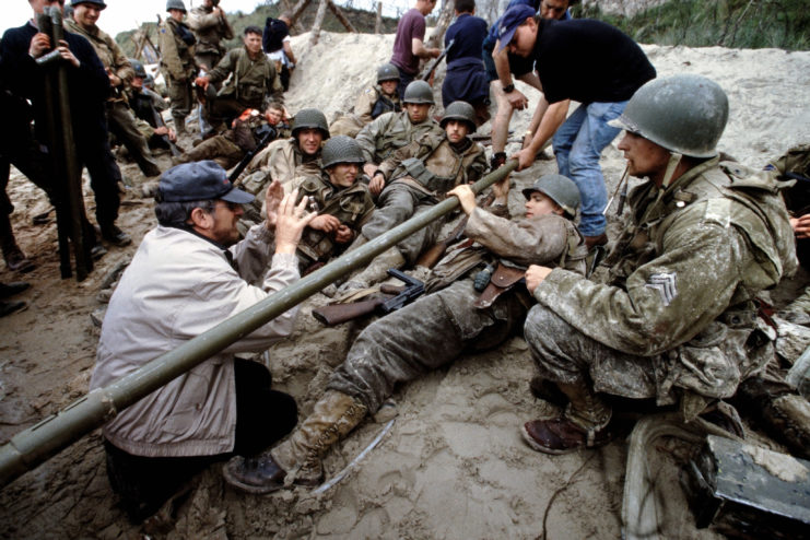 Steven Spielberg directing Tom Hanks and his cast mates