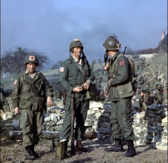 John Wayne and Steve Forrest as Col. Benjamin Vandevoort and Capt. Harding in 'The Longest Day'