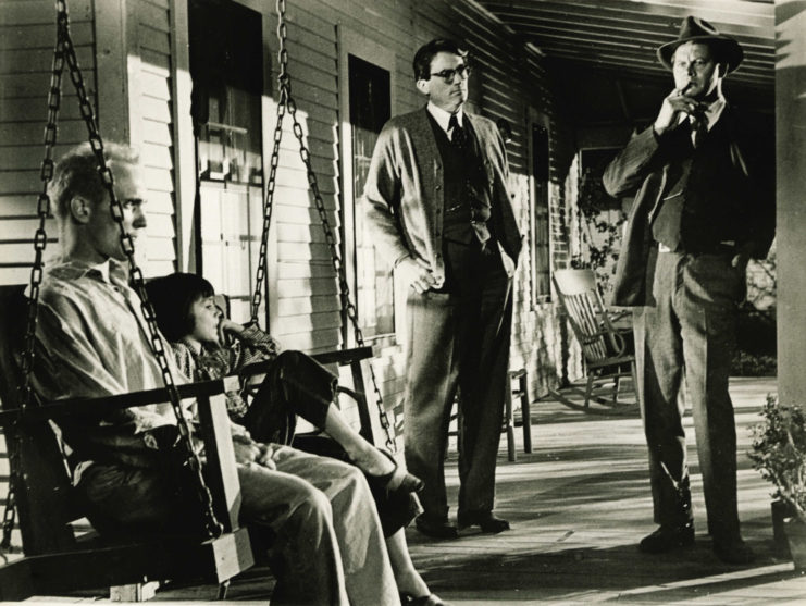 Robert Duvall, Mary Badham, Gregory Peck and Frank Overton as Boo Radley, Scout Finch, Atticus Finch and Sheriff Heck Tate in 'To Kill a Mockingbird'