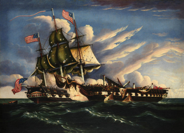 Painting of the battle between the USS Constitution and HMS Guerriere