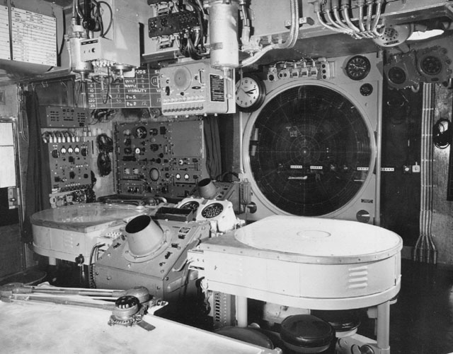 View of the Combat Information Center (CIC) aboard the USS Independence (CVL-22)